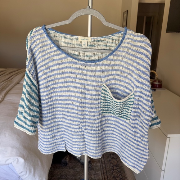 Sundance Journey Joy Sweater Cotton Striped Tee Size Petite Medium Blue Green - Picture 1 of 4